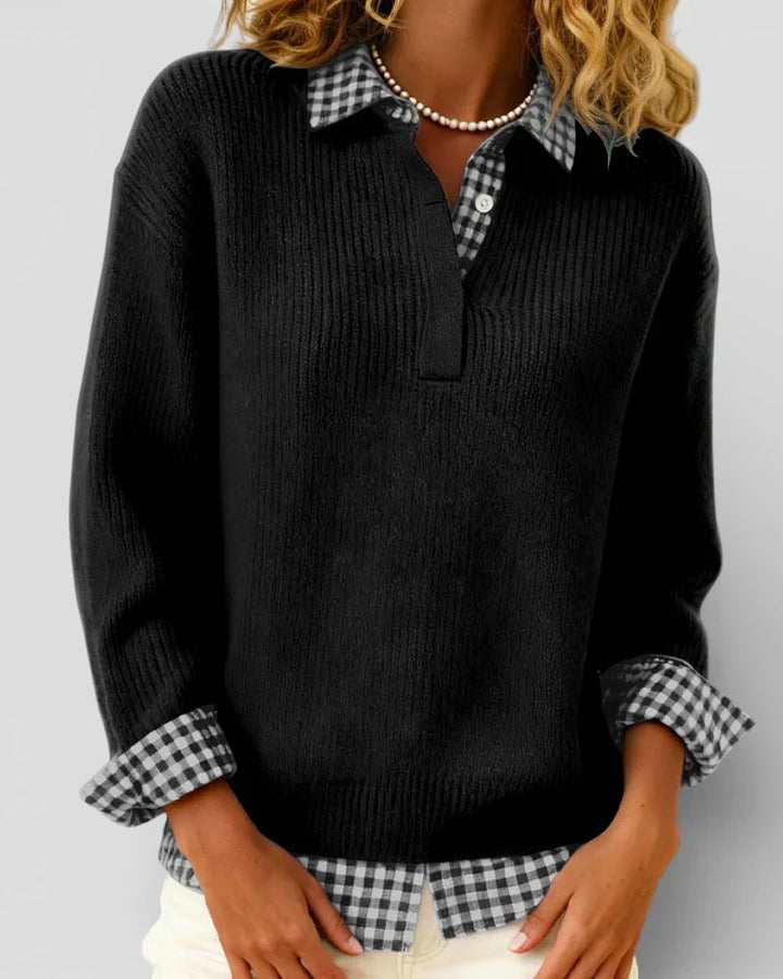 Tavessa | Knit Sweater Checkered Shirt