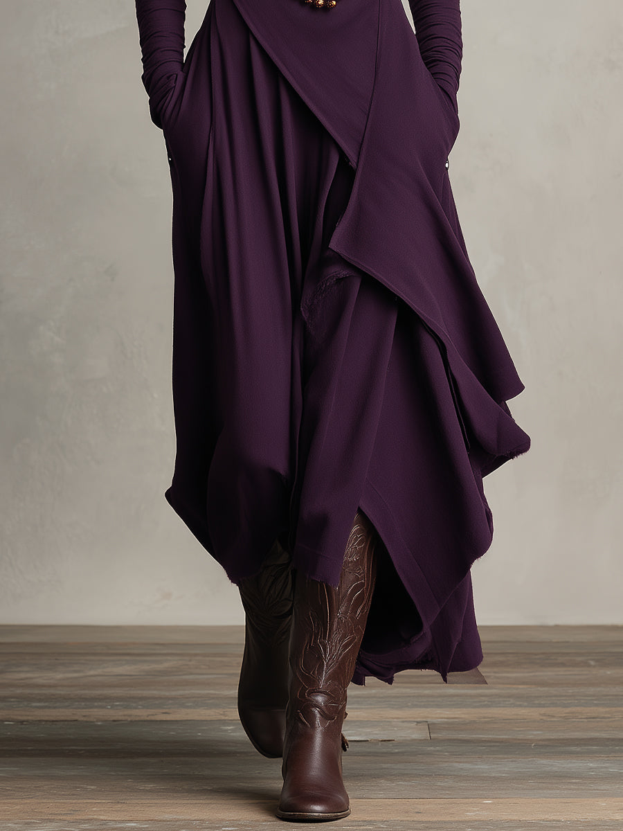 Natalia | Asymmetrical Maxi Knit Dress with Roll Neck - Alurea & Co.