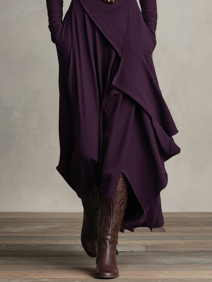 Natalia | Asymmetrical Maxi Knit Dress with Roll Neck - Alurea & Co.