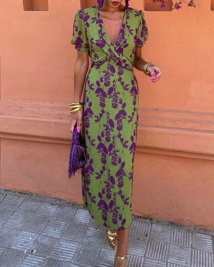 Della - Pleated Floral Print Boho Dress
