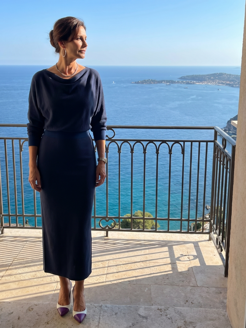 Ashley | Draped Neckline Fitted Skirt Midi Dress