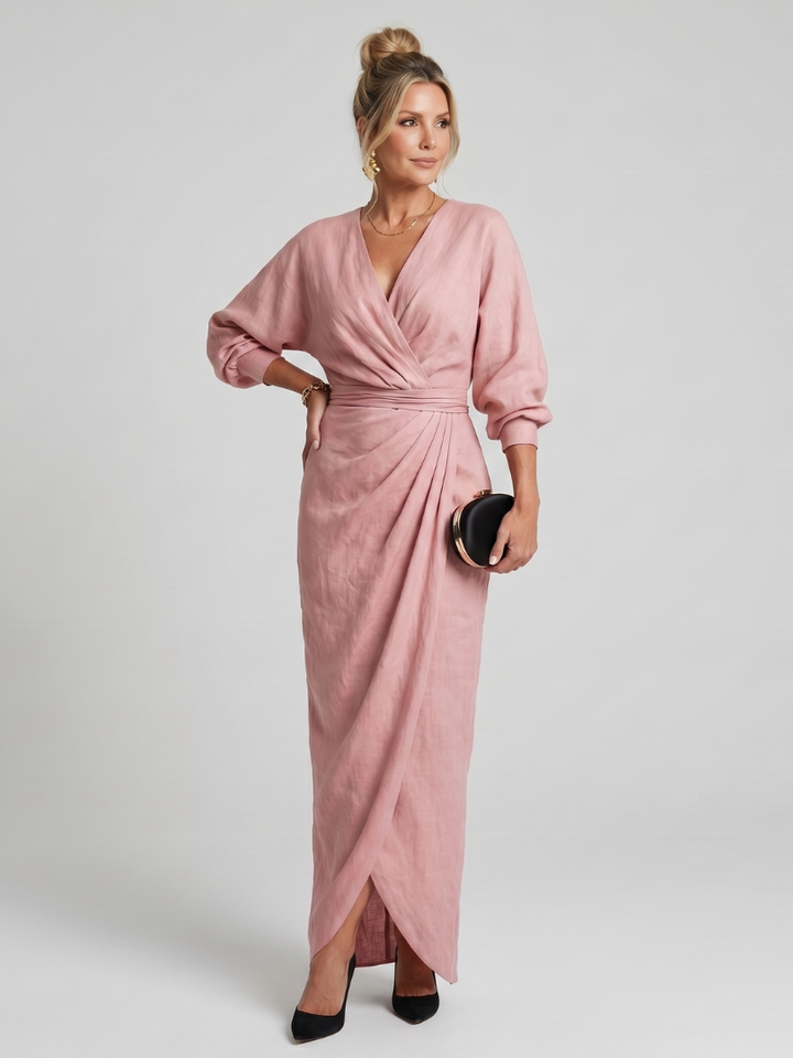 Mackenzie | Long Sleeve Wrap Overlap Skirt Midi Dress