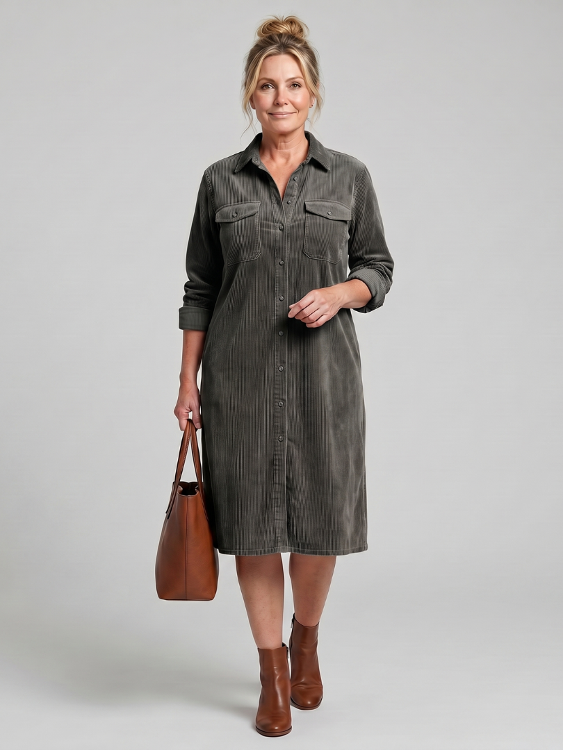 Juliet | Long Sleeve Patch Pockets Midi Dress