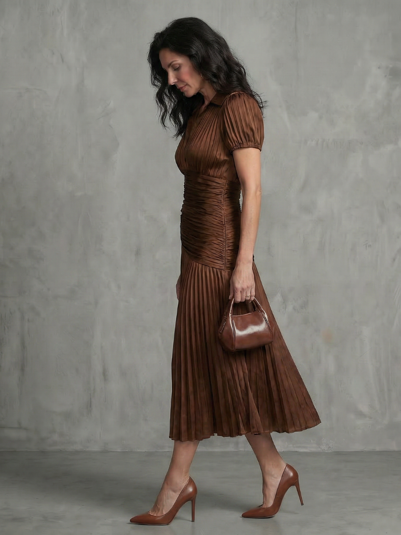 Kaitlyn | Pleated Waistline Stripe Midi Dress