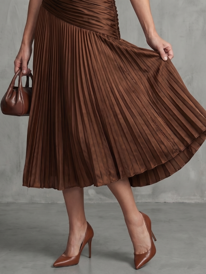Kaitlyn | Pleated Waistline Stripe Midi Dress