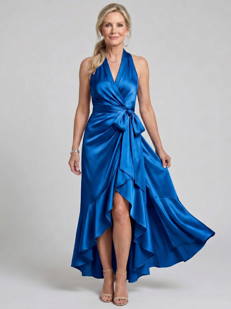 Bailey | Halter Neck Wrap Asymmetric Hem Midi Dress
