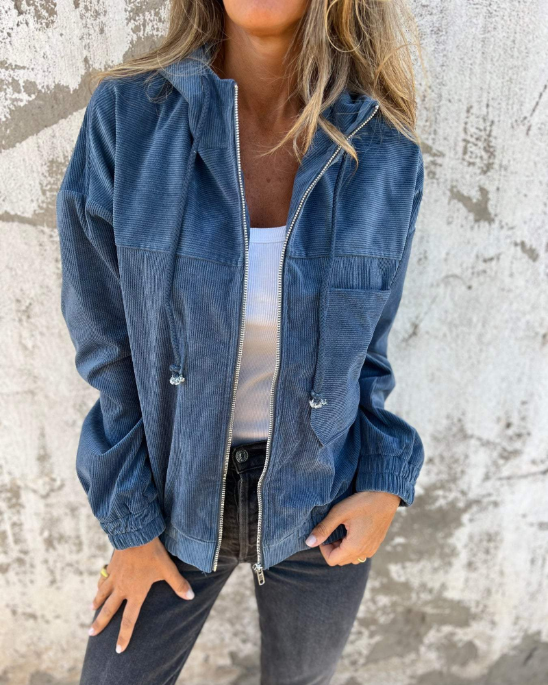 Ella™ | Corduroy Hooded Jacket with Zipper - Alurea & Co.