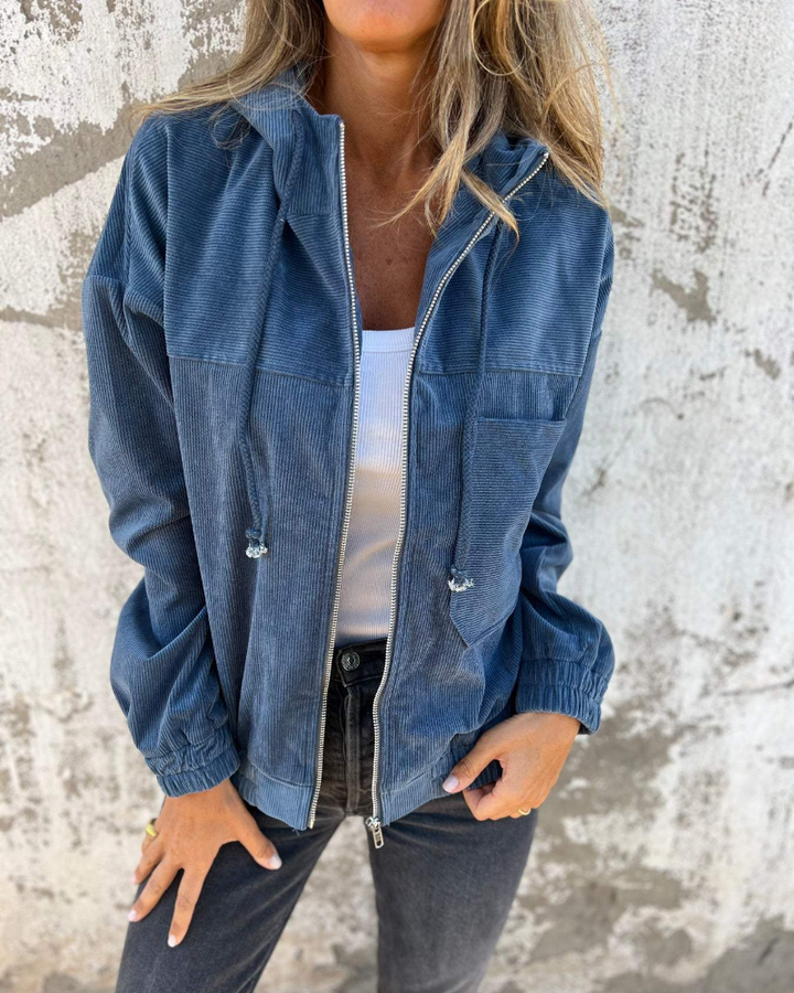 Ella™ | Corduroy Hooded Jacket with Zipper - Alurea & Co.