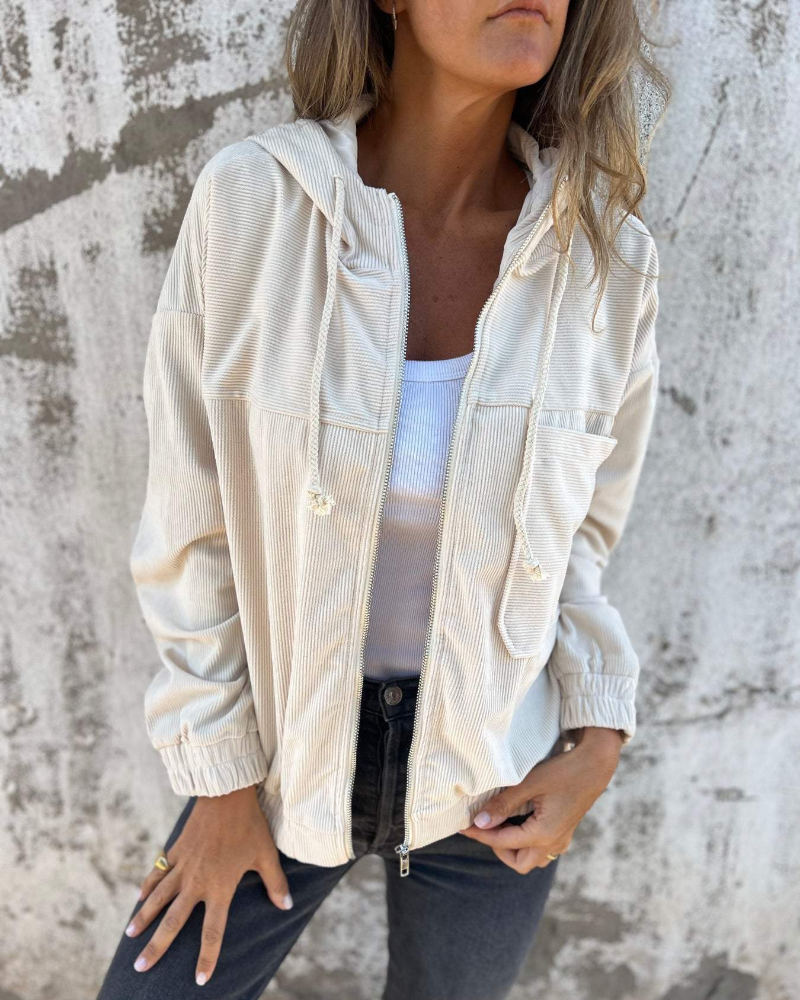 Ella™ | Corduroy Hooded Jacket with Zipper - Alurea & Co.