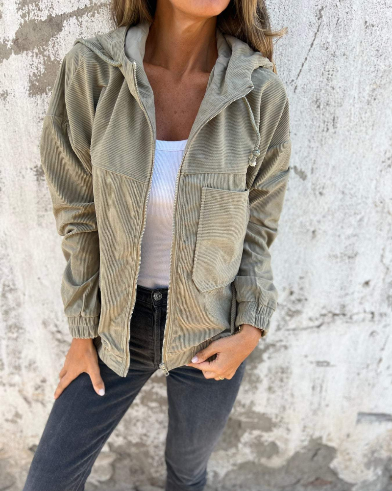 Ella™ | Corduroy Hooded Jacket with Zipper - Alurea & Co.