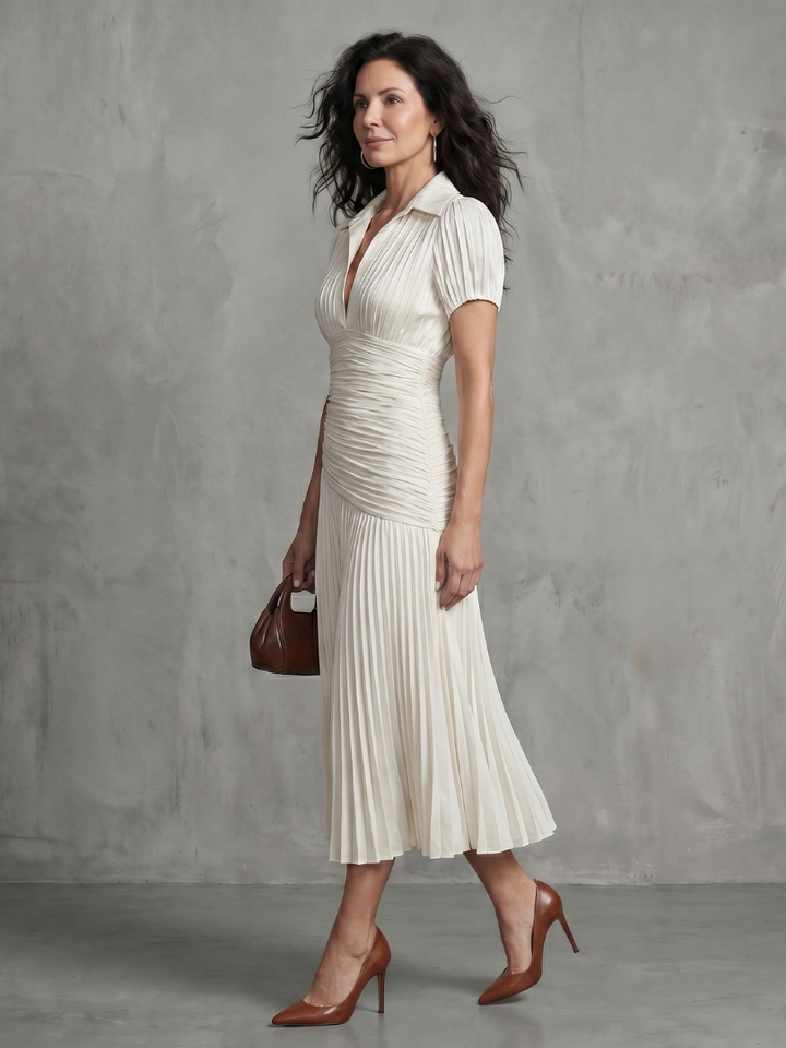 Erin | Pleated Waistline Stripe Midi Dress