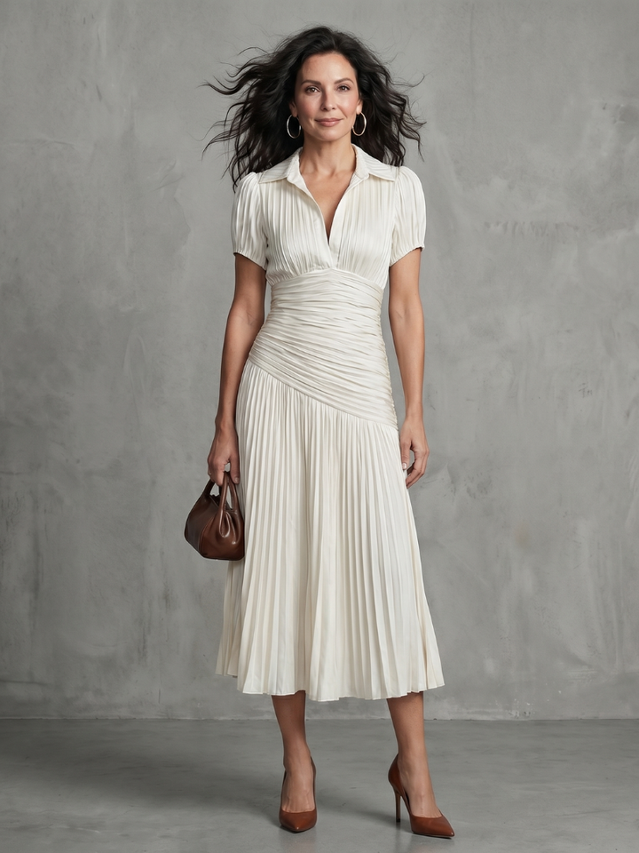 Erin | Pleated Waistline Stripe Midi Dress
