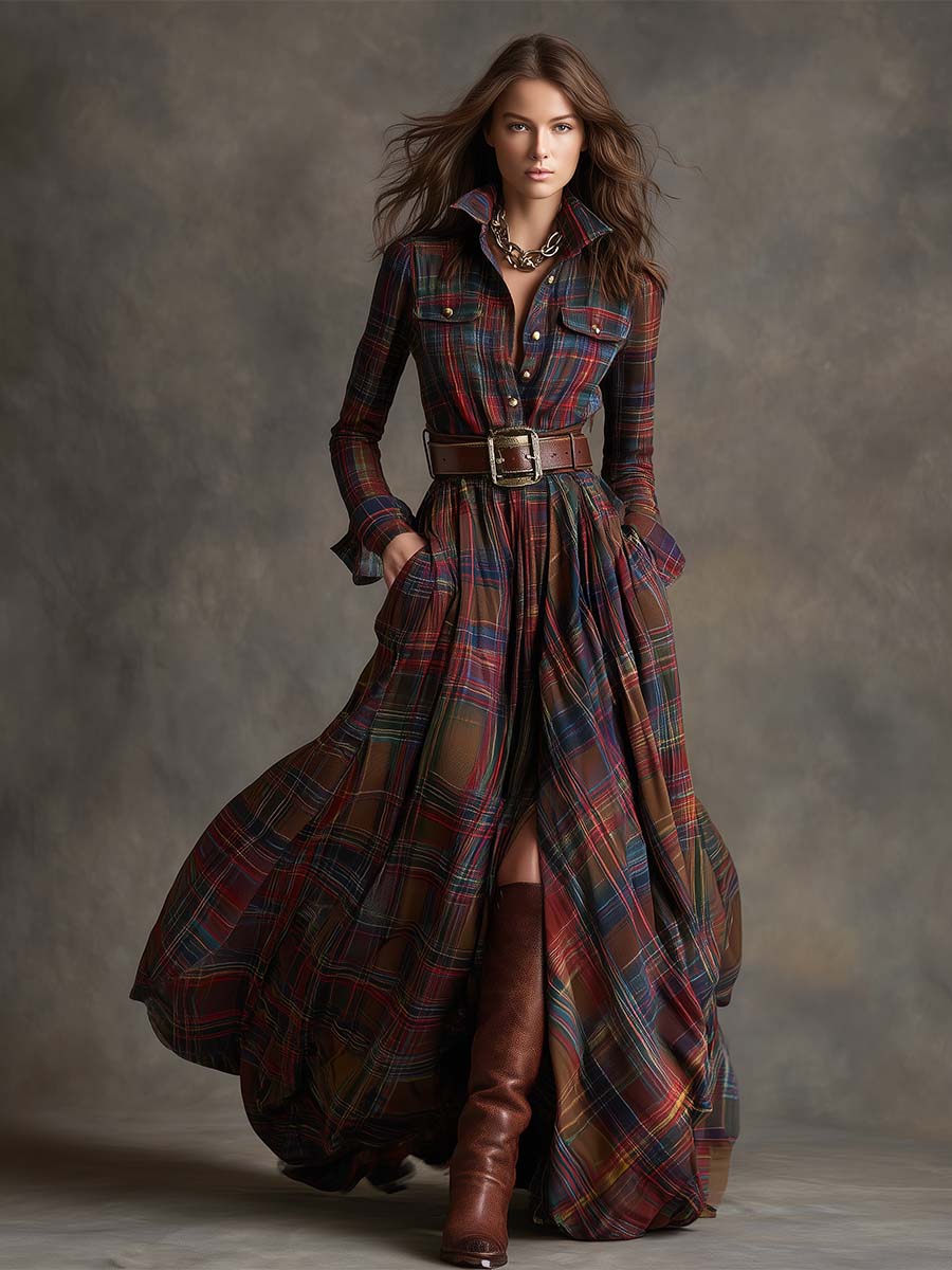 Giulietta - Maxi Check Shirt Dress with Belt