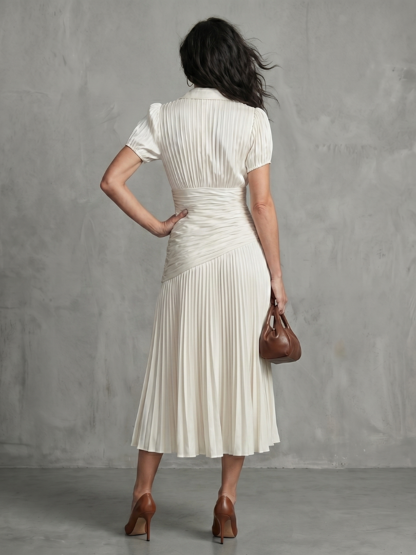 Kristen | Pleated Waistline Stripe Midi Dress