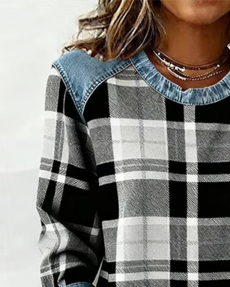 Ivy | Sweatshirt with Checkered Patchwork - Alurea & Co.