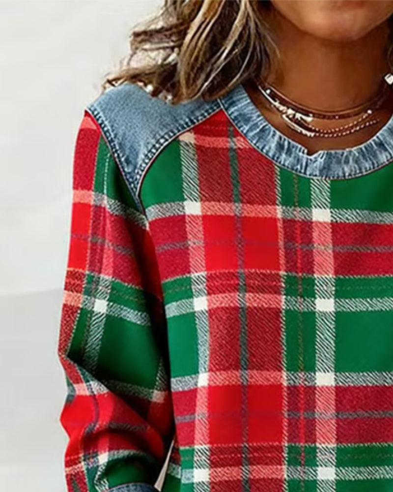 Ivy | Sweatshirt with Checkered Patchwork - Alurea & Co.
