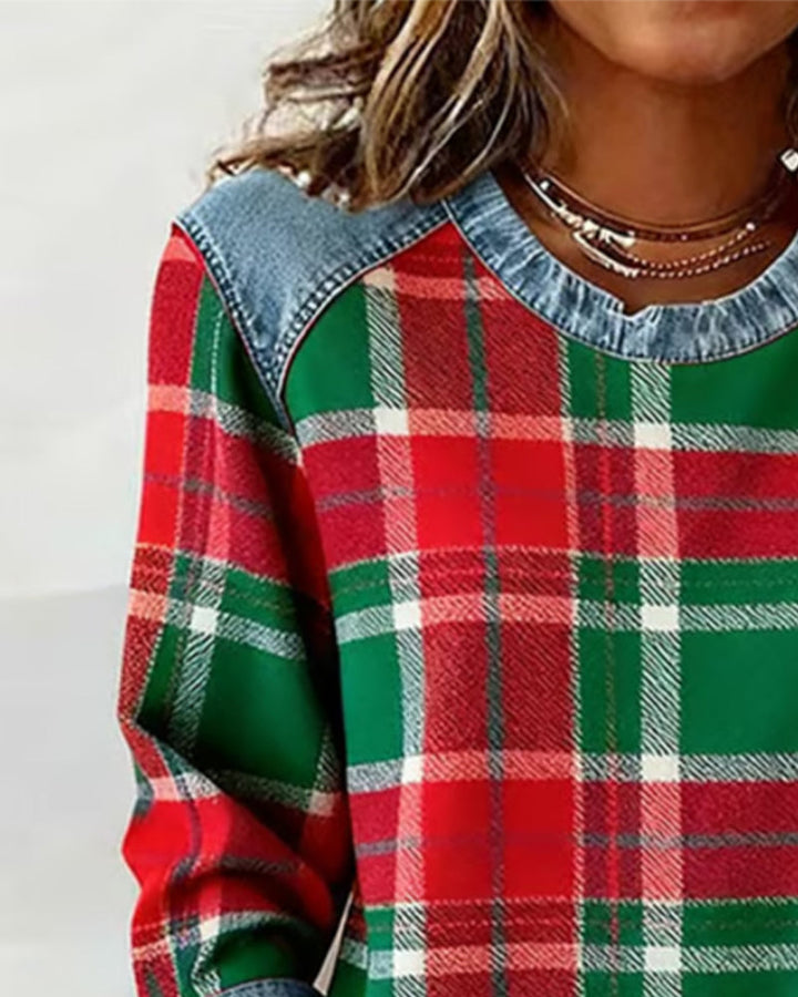 Ivy | Sweatshirt with Checkered Patchwork - Alurea & Co.