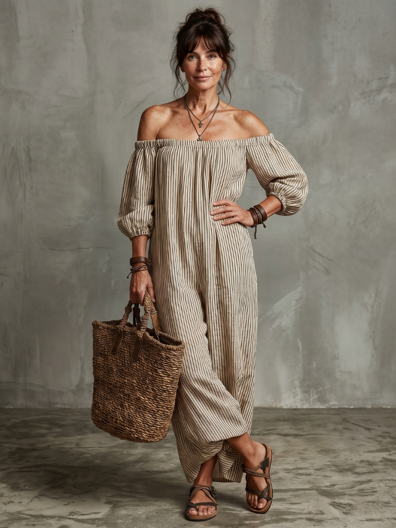 Ivy | Striped Pattern Off Shoulder Maxi Dress
