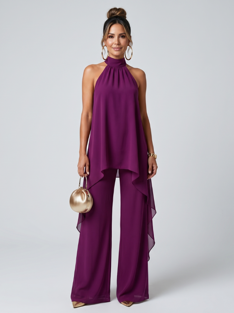 Isabelle | Asymmetric Tunic Top Wide Leg Pants Set