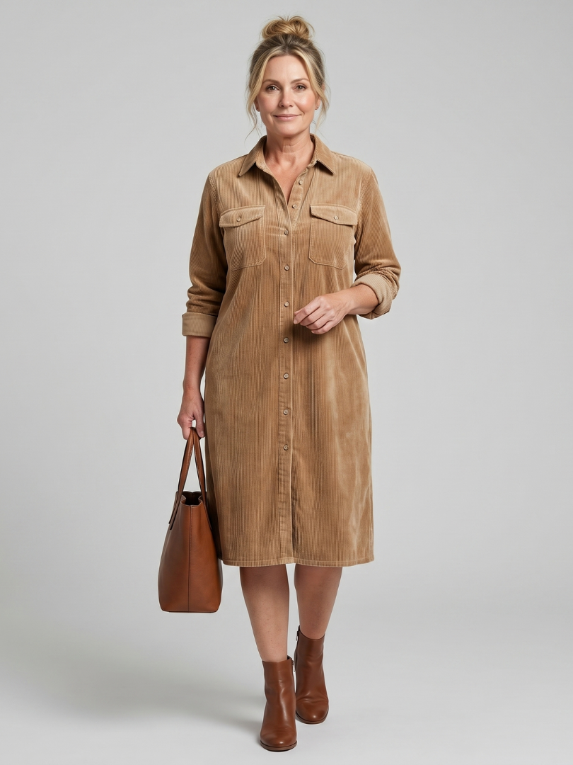 Juliet | Long Sleeve Patch Pockets Midi Dress