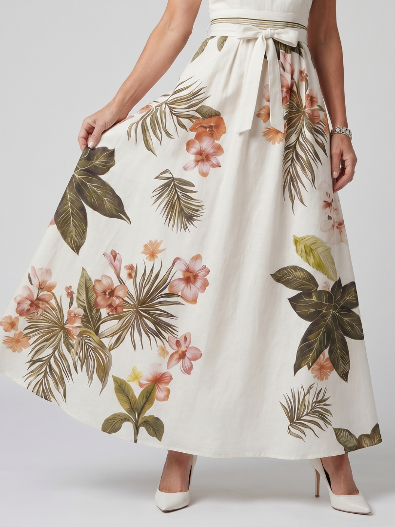 Nicole | Draped Halter Botanical Panel Maxi Dress