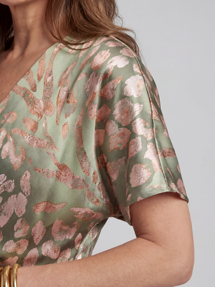 Emily | Abstract Print V Neck Twist Waist Midi Dress