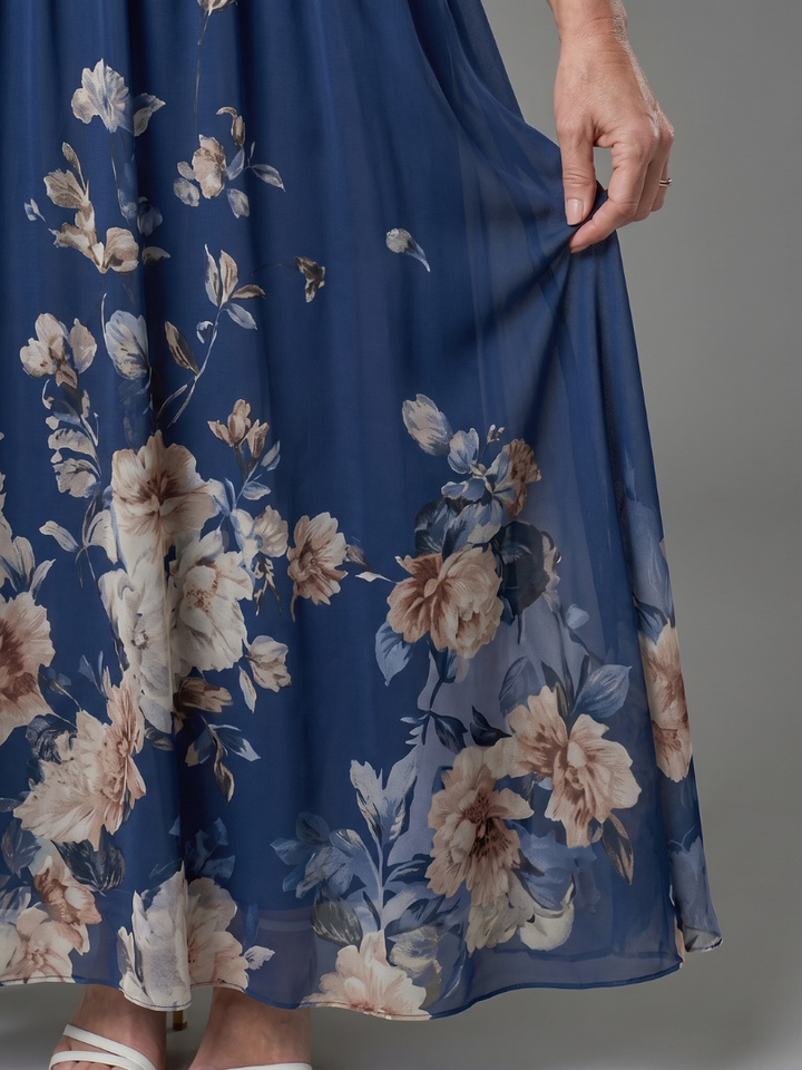 Taylor | Sleeveless V Neck Soft Floral Hem Midi Dress