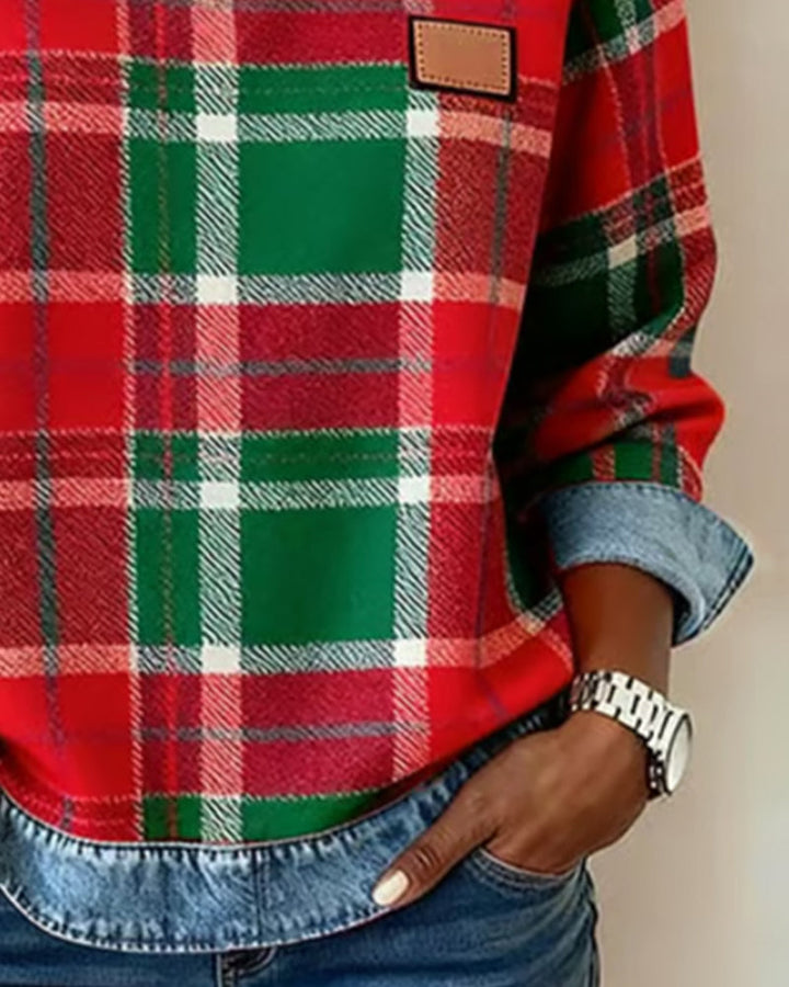 Ivy | Sweatshirt with Checkered Patchwork - Alurea & Co.