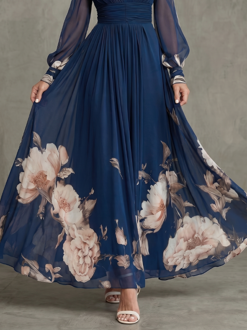 Audrey | Pleated Sheer Sleeves Maxi Dress