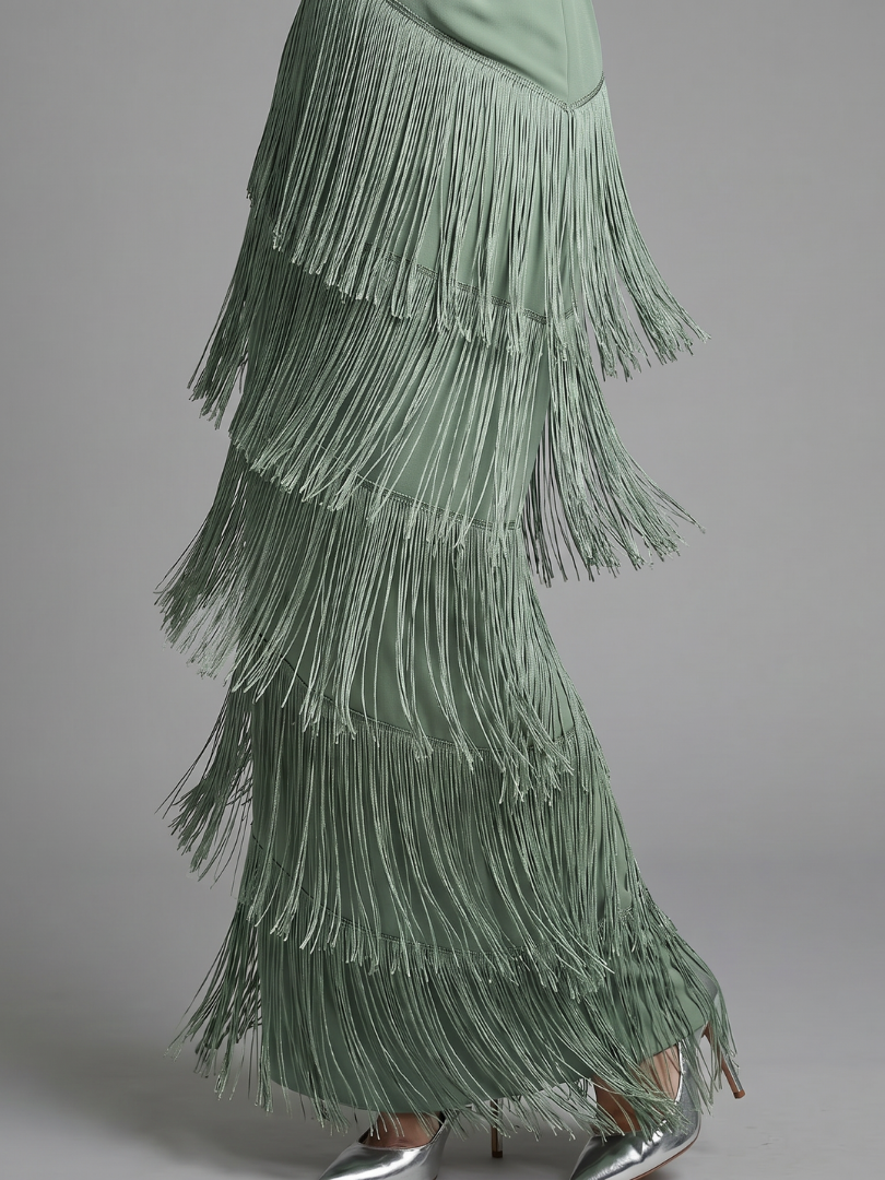 Kylie | Long Sleeve Soft Fringe Skirt Midi Dress