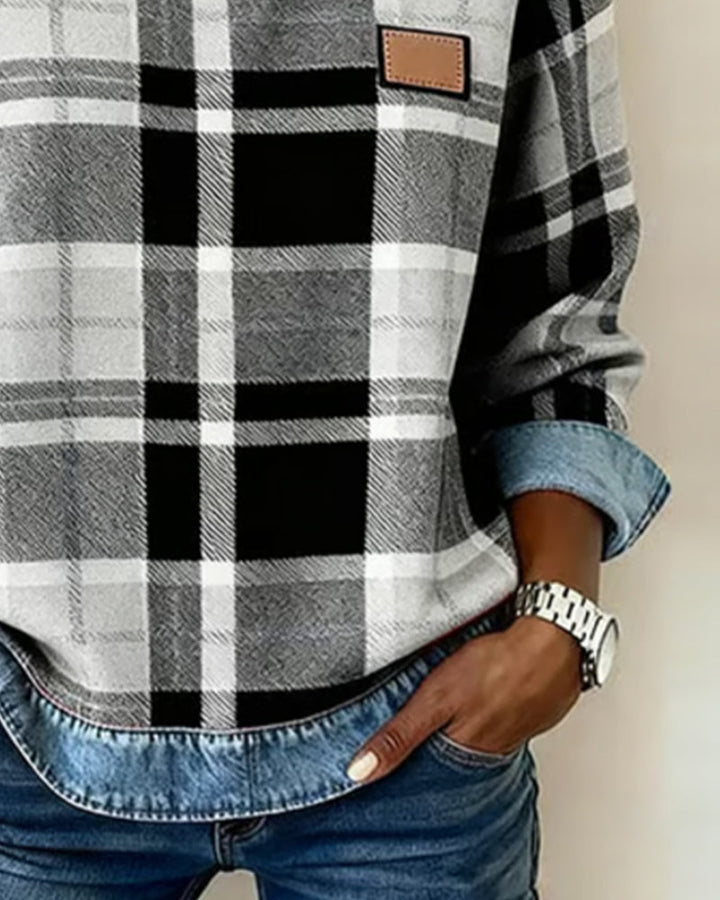 Ivy | Sweatshirt with Checkered Patchwork - Alurea & Co.
