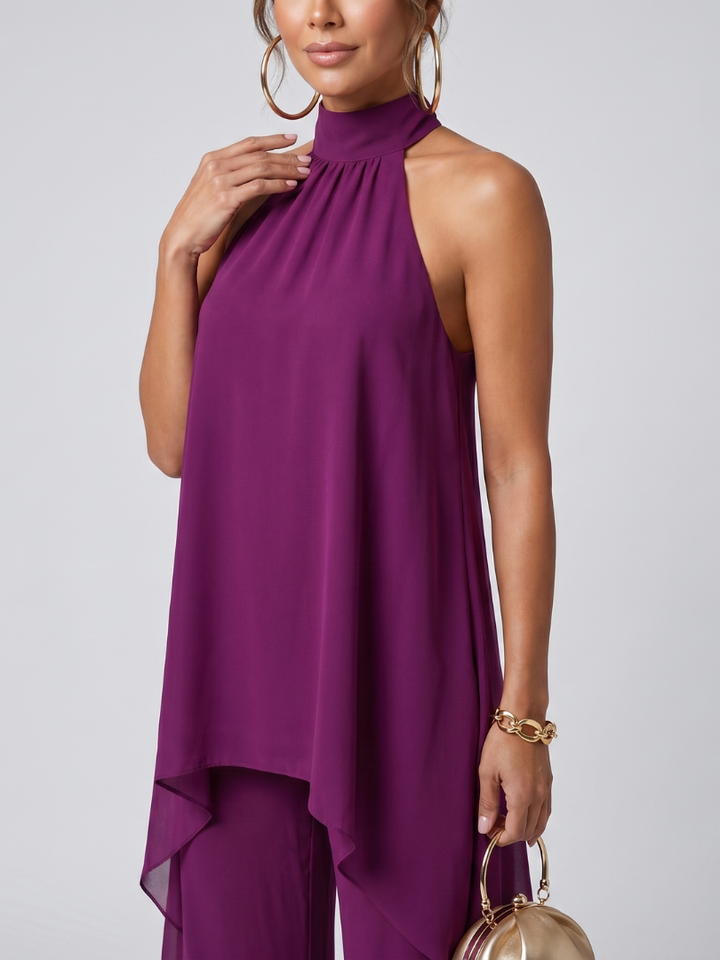 Isabelle | Asymmetric Tunic Top Wide Leg Pants Set