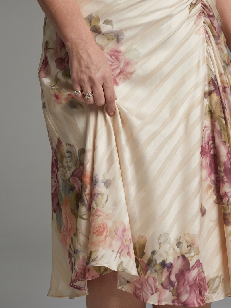 Melanie | Flutter Sleeve Wrap Floral Stripe Print Midi Dress