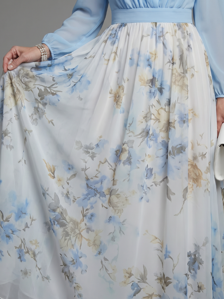 Kendall | V Neck Sheer Bodice Floral Maxi Dress