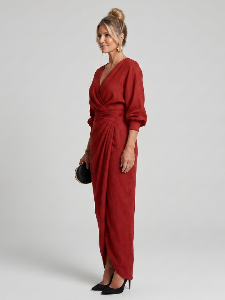 Mackenzie | Long Sleeve Wrap Overlap Skirt Midi Dress