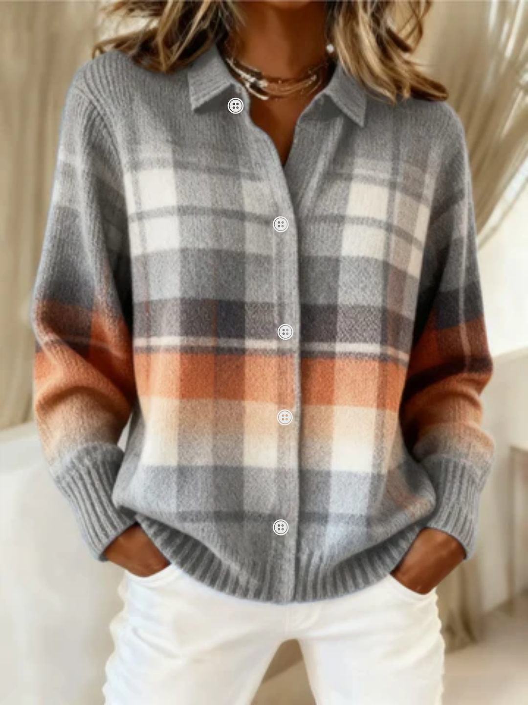 Elena™ – Checked Hoodie Blouse in Soft Tones - Alurea & Co.