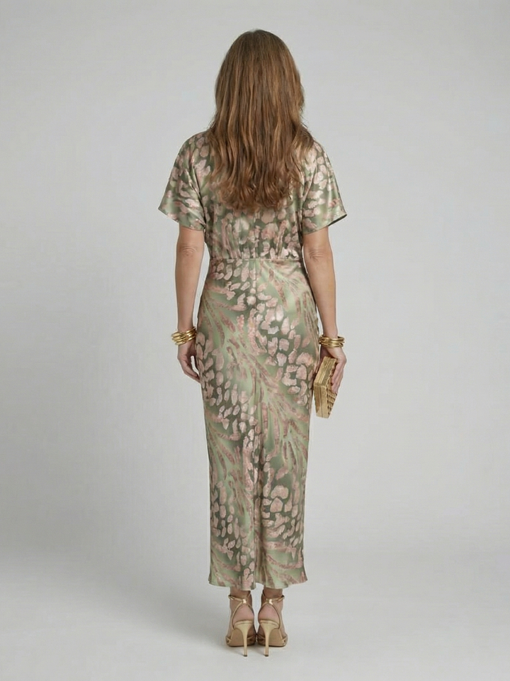Emily | Abstract Print V Neck Twist Waist Midi Dress