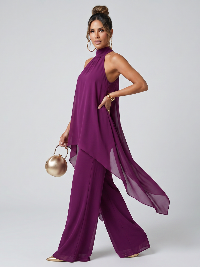 Isabelle | Asymmetric Tunic Top Wide Leg Pants Set