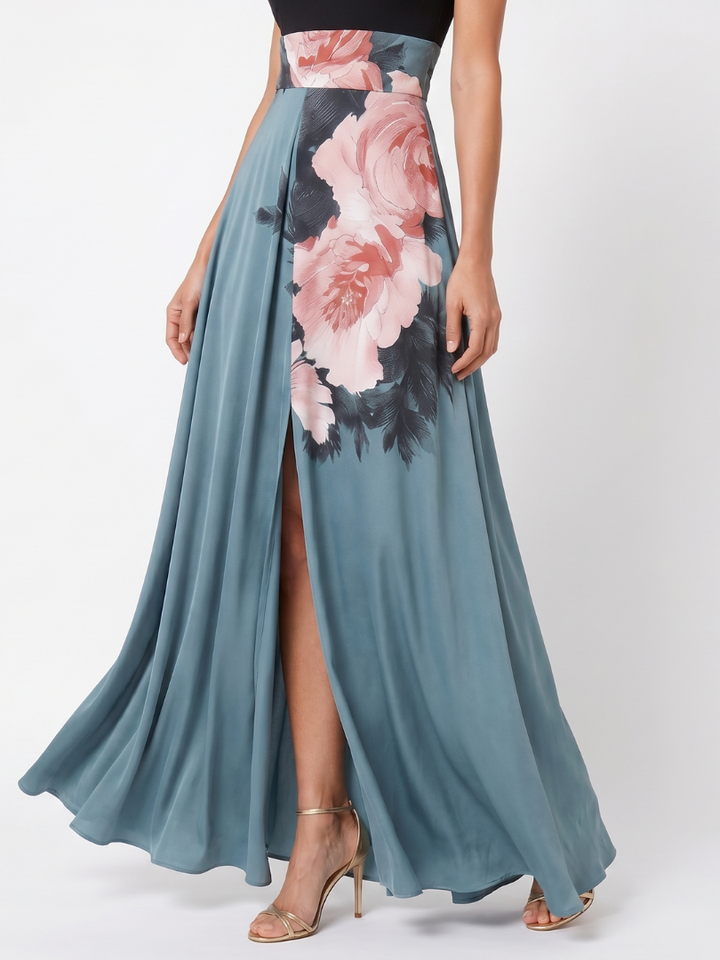 Hailey | Halter Bodice Floral Skirt Maxi Dress