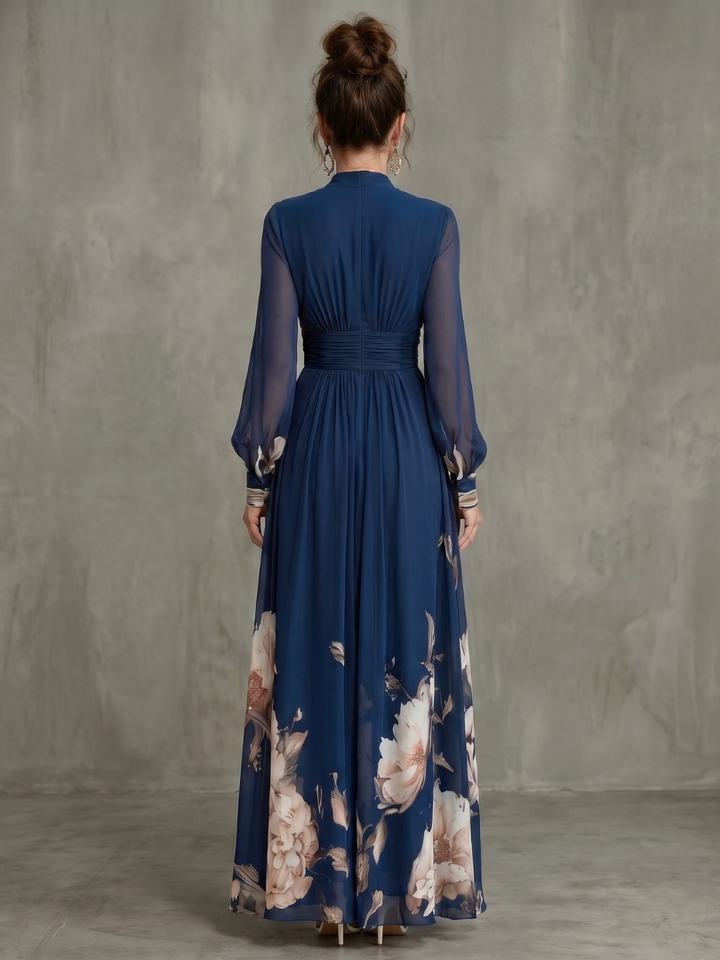 Audrey | Pleated Sheer Sleeves Maxi Dress