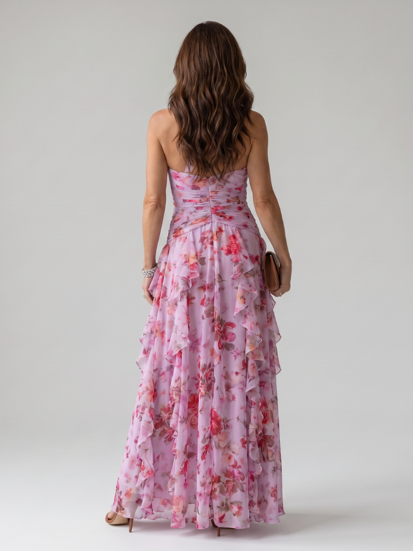 Tessa | Halter Neck Ruched Bodice Floral Maxi Dress