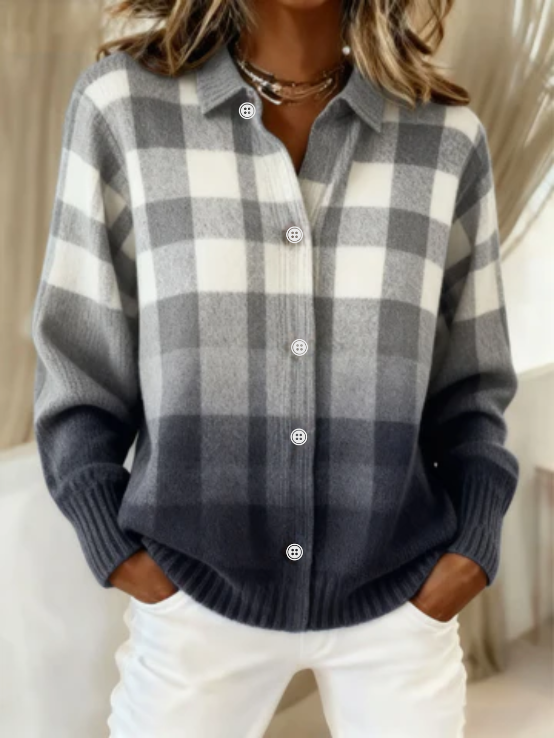 Mara™ – Checked Hoodie Blouse - Alurea & Co.