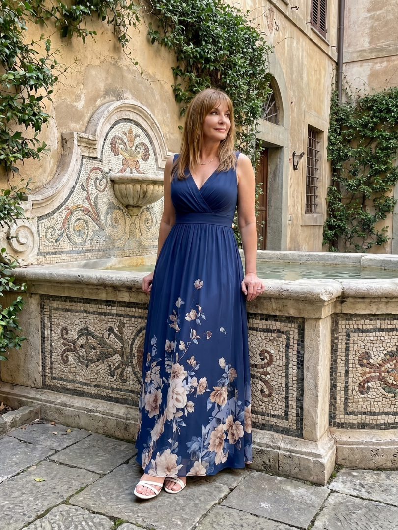Taylor | Sleeveless V Neck Soft Floral Hem Midi Dress