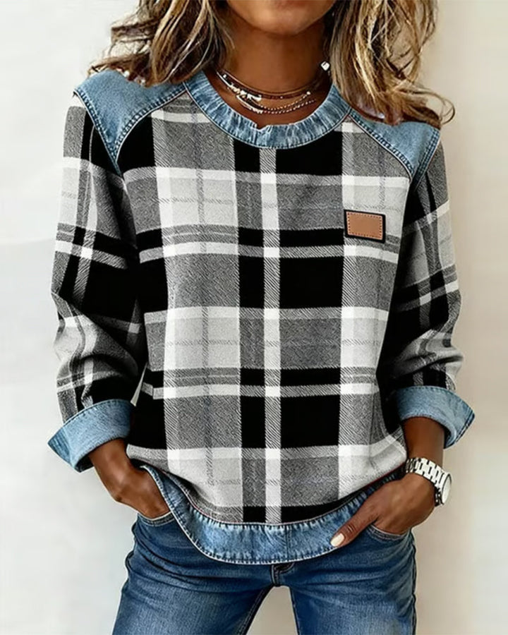 Ivy | Sweatshirt with Checkered Patchwork - Alurea & Co.