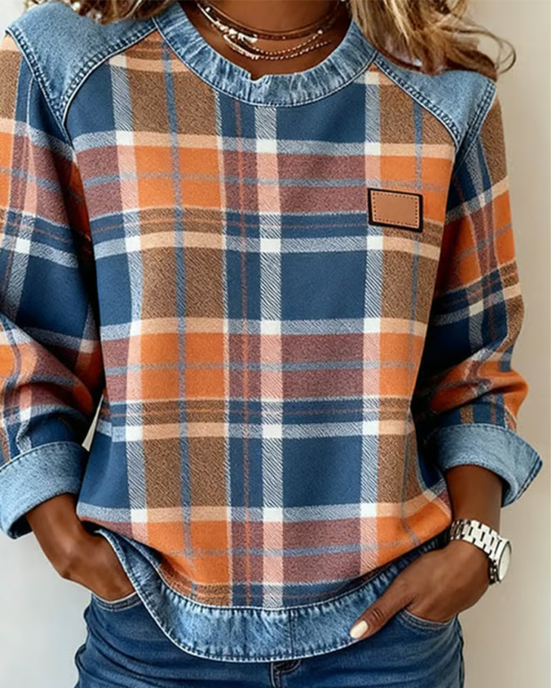 Ivy | Sweatshirt with Checkered Patchwork - Alurea & Co.
