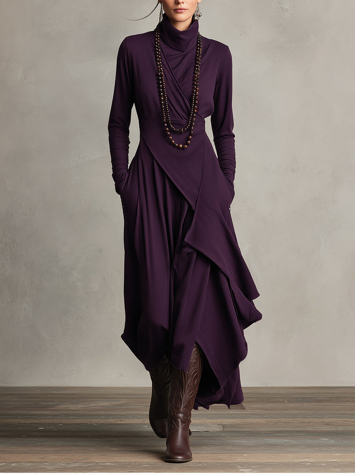 Natalia | Asymmetrical Maxi Knit Dress with Roll Neck - Alurea & Co.