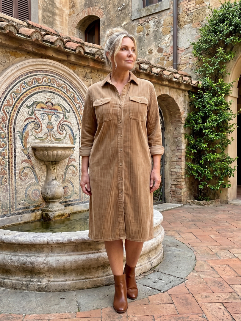 Juliet | Long Sleeve Patch Pockets Midi Dress