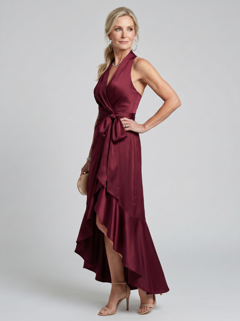 Bailey | Halter Neck Wrap Asymmetric Hem Midi Dress