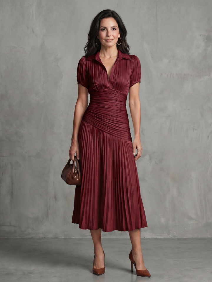 Kaitlyn | Pleated Waistline Stripe Midi Dress