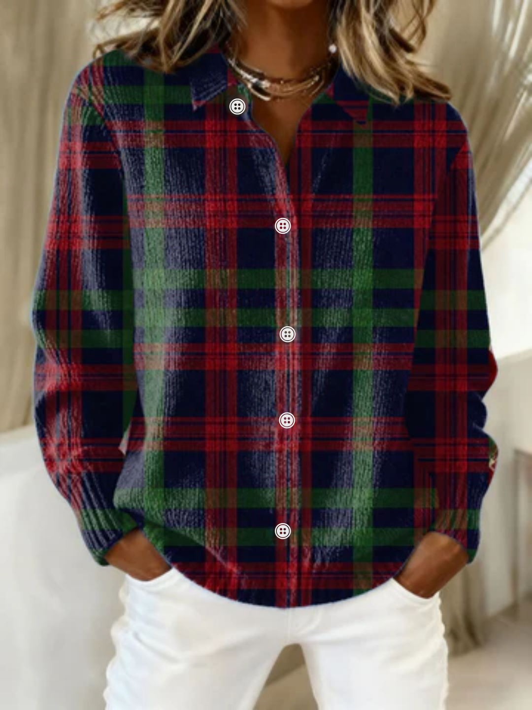 Gunilla™ – Checked Hoodie Blouse - Alurea & Co.